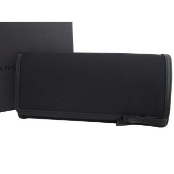 Prada Ribbon Nylon Leather Fold Long Wallet Black - Picture 1 of 5